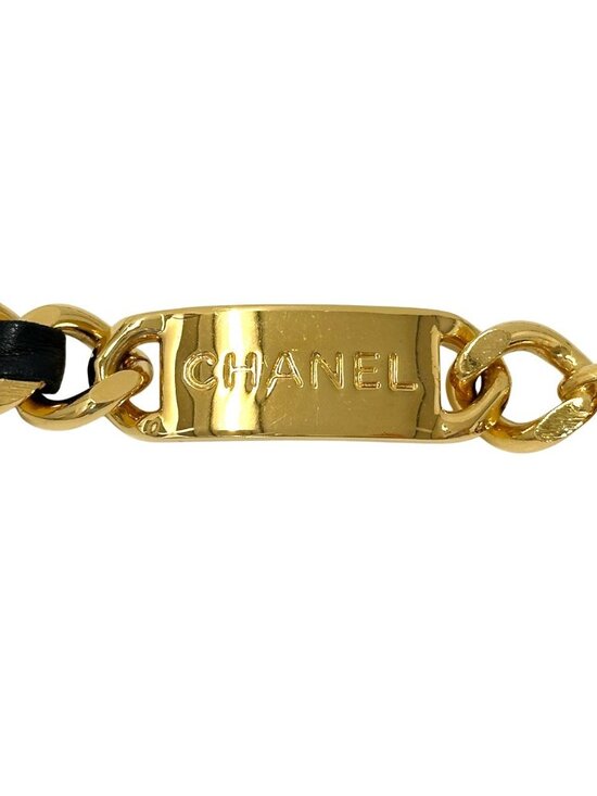 Chanel Belt Cambon Leather Chain Gold Black Logo Plate CC Thick main image 9